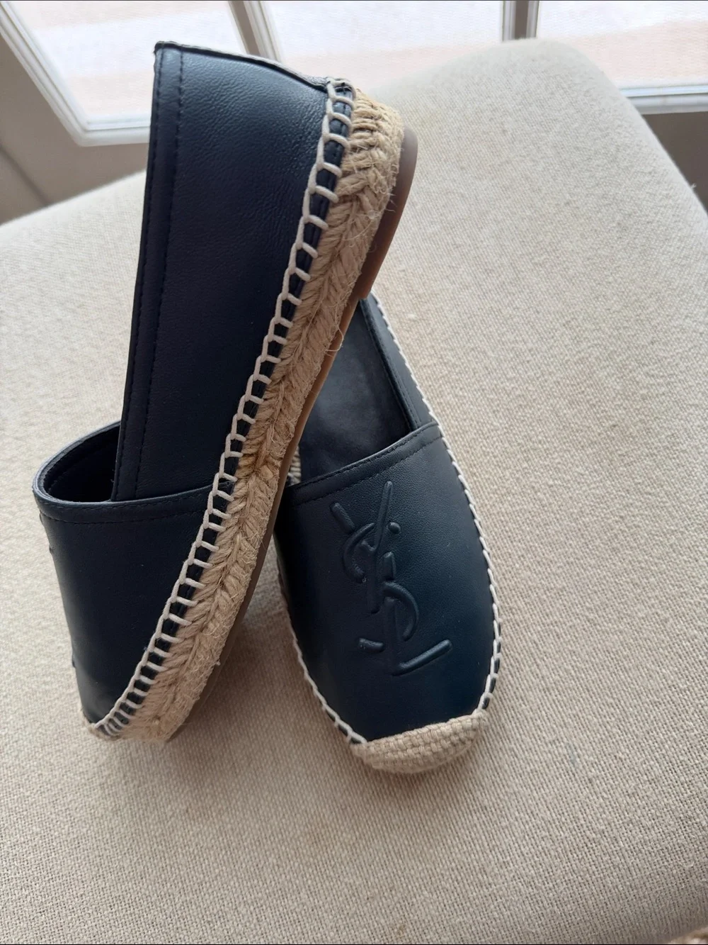 Saint Laurent Leather Espadrilles with Jute Trim